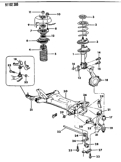 1991 Chrysler LeBaron Suspension - Front Diagram