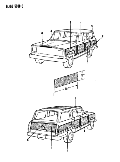 1990 Jeep Grand Wagoneer Decals, Exterior Diagram