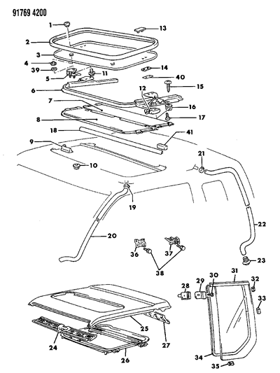 1991 Dodge Ram 50 Sunroof & Side Window Diagram