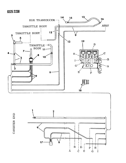 1989 Dodge Ram Wagon EGR & Vapor Canister Hose Harness Diagram 1