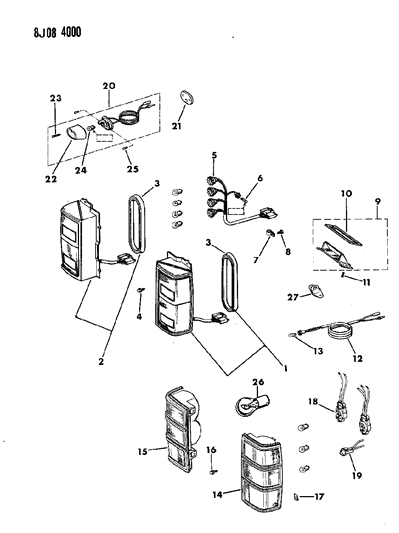 1988 Jeep Cherokee Tail Lamp, Right Diagram for 56001352