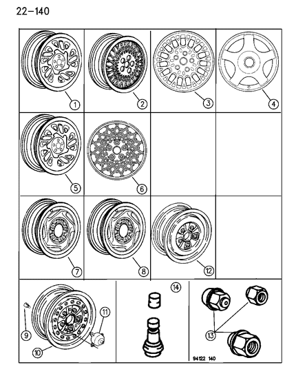 1994 Dodge Caravan Wheels & Hardware Diagram