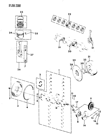 1986 Jeep J20 Crankshaft , Flywheel And Piston Diagram 1