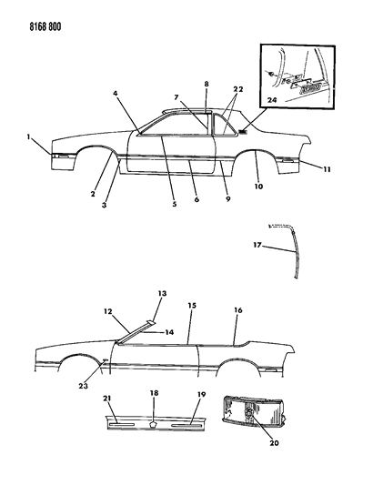 1988 Chrysler LeBaron Mouldings & Ornamentation - Exterior View Diagram