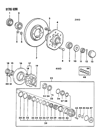 1991 Dodge Ram 50 Brake, Disc And Bearings, Front Diagram