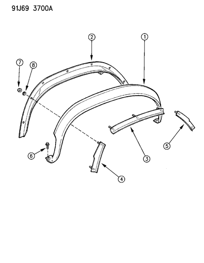 1993 Jeep Cherokee Appliques, Rear Quarter Panel Diagram