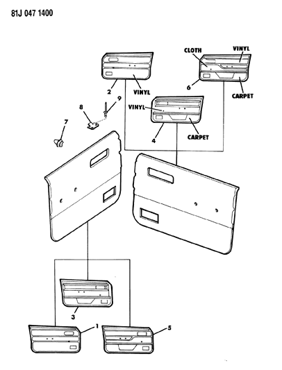 1986 Jeep Wagoneer Panels - Door Trim Diagram 1