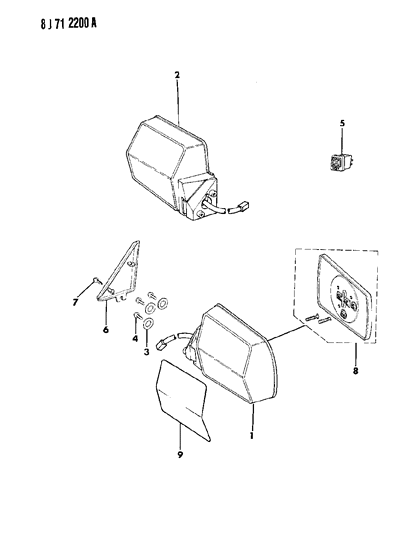 1988 Jeep Comanche Mirror - Exterior Diagram 1