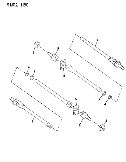 1992 Jeep Wrangler Shafts - Front Axle Diagram 1