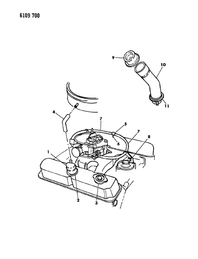 1986 Chrysler Fifth Avenue Crankcase Ventilation & Oil Filler Diagram