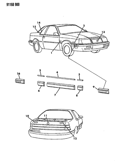 1991 Chrysler LeBaron Lamp NERF Extension Diagram for AE85KRB