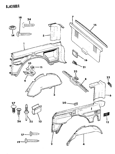 1989 Jeep Wagoneer Panels - Interior Trim, Rear Diagram 1