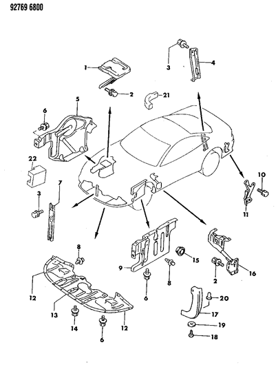 1993 Dodge Stealth Cover Engine Room Under Diagram for MB640783