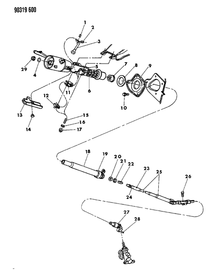 1990 Dodge Dakota Column, Steering, Lower Without Tilt Diagram