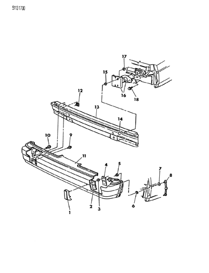 1985 Dodge 600 Bumper, Rear Diagram 1