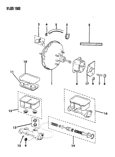 1991 Jeep Grand Wagoneer Booster & Master Cylinder Diagram