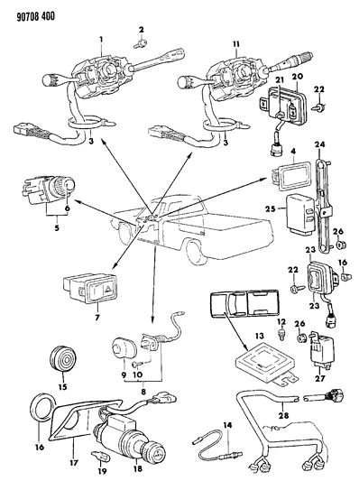 1990 Dodge Ram 50 Switches & Electrical Controls Diagram