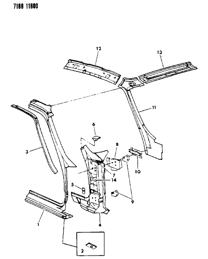 1987 Chrysler LeBaron GTS Body Front Pillar Diagram