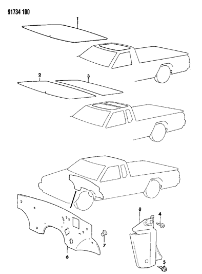 1991 Dodge Ram 50 Cowl Panel & Silencers Diagram