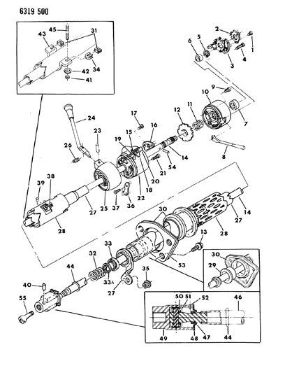 1986 Dodge Ram Wagon Column, Steering, Non-Tilt Upper & Lower Diagram