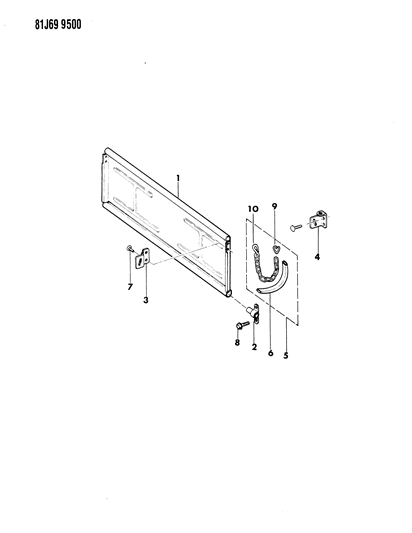 1985 Jeep J10 Tailgate, Latch And Hinges Diagram 1