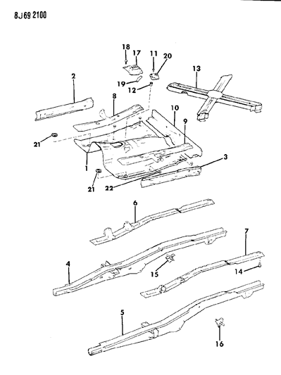 1989 Jeep Cherokee Pan-Assembly Cab Floor Diagram for 57002183
