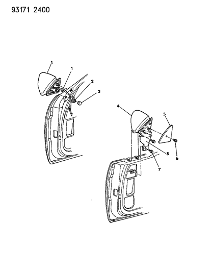 1993 Chrysler LeBaron Cover-Front Door Outside REAR/V Mirror Mounting Diagram for 4299447