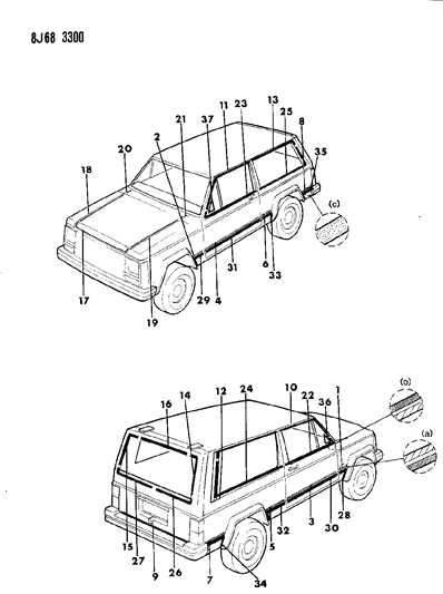 1988 Jeep Cherokee Decals, Exterior Diagram 6
