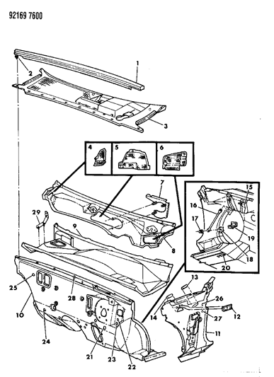 1992 Dodge Daytona Cowl & Dash Panel Diagram