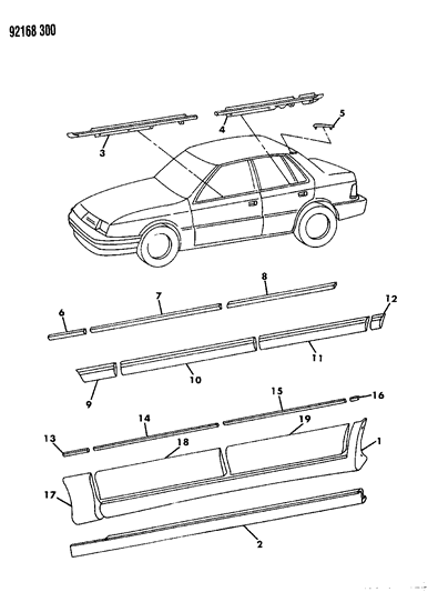 1992 Dodge Shadow Mouldings & Ornamentation Diagram 2