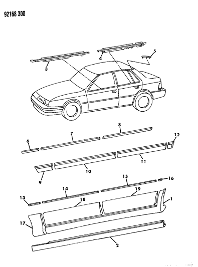 1992 Dodge Shadow MOULDING-Fender Rear Outside Left Diagram for X061EX9