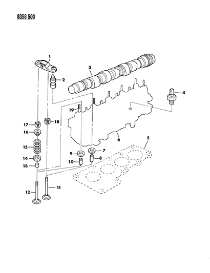 1988 Dodge Dakota Camshaft & Valves Diagram 1