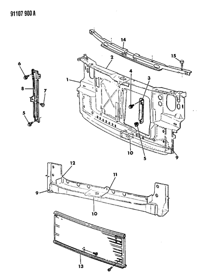 1991 Dodge Grand Caravan Grille & Related Parts Diagram