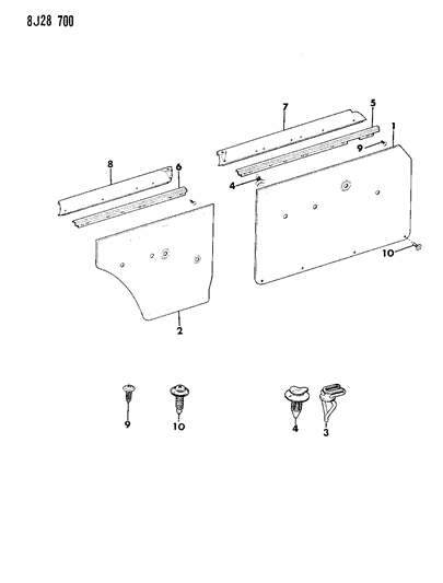 1988 Jeep Grand Wagoneer Panel-Dr Trim Rear Door CORDOVAN Diagram for 55015330