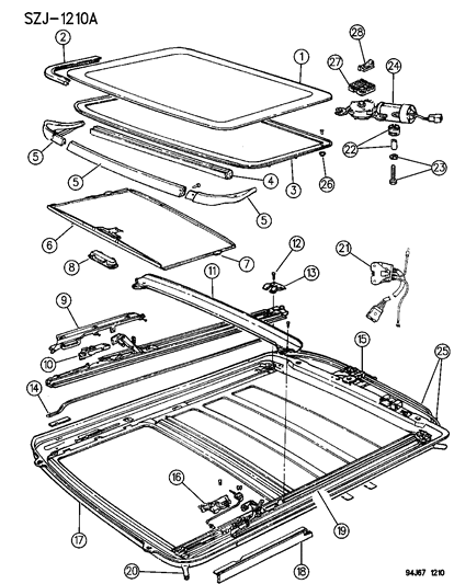 1996 Jeep Grand Cherokee Sunroof Component Parts Diagram