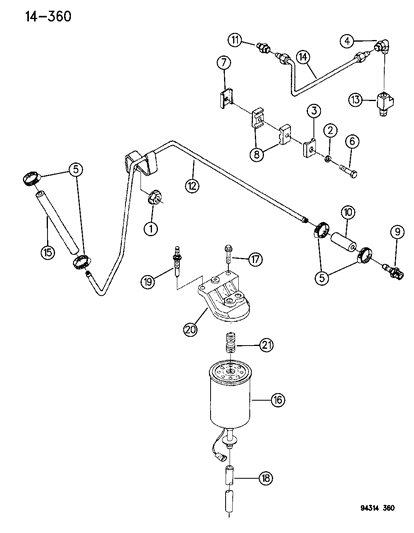 1994 Dodge Ram 2500 Air Fuel Control & Fuel Filter Diagram