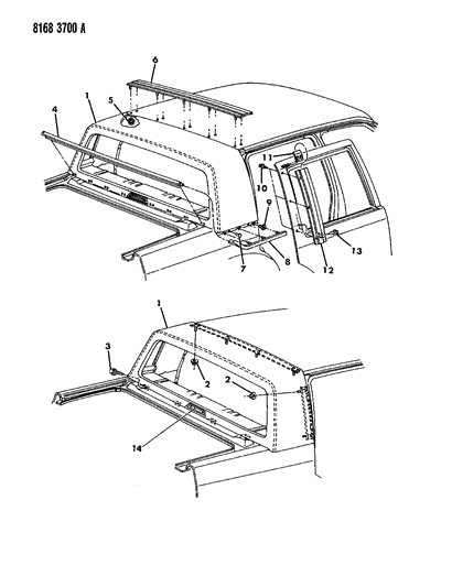 1988 Dodge Dynasty Cover, Roof - Exterior View Diagram