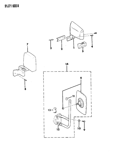 1991 Jeep Wrangler Left Side Mirrors Driver Diagram for 55017543