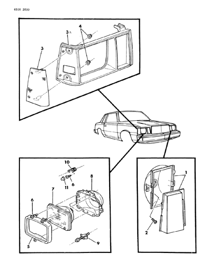 1984 Dodge 600 Lamps - Front Diagram