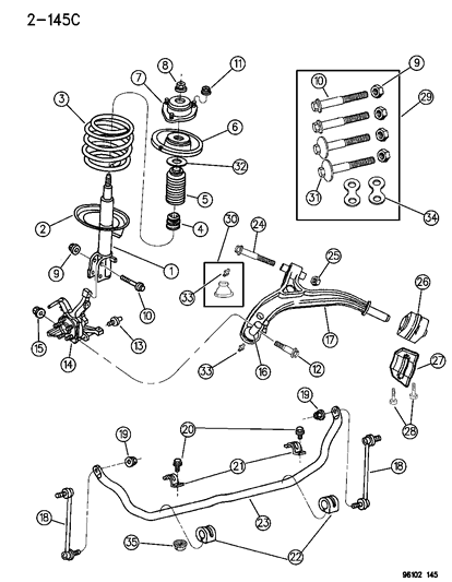 1996 Dodge Caravan Suspension - Front Diagram