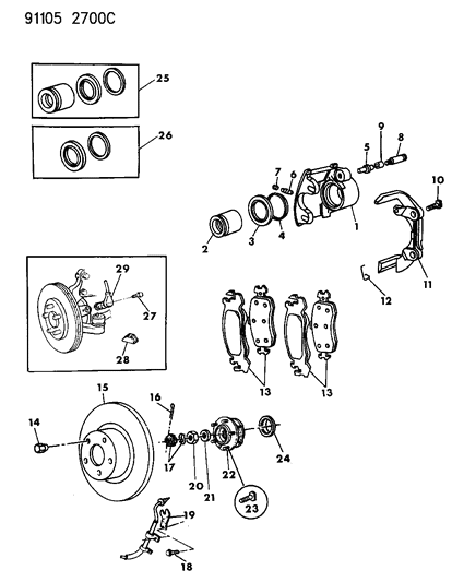 1991 Chrysler LeBaron Shoe And Lining Package, Front Disc Brake Diagram for 4423715