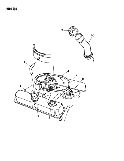 1989 Dodge Diplomat Crankcase Ventilation & Oil Filler Diagram