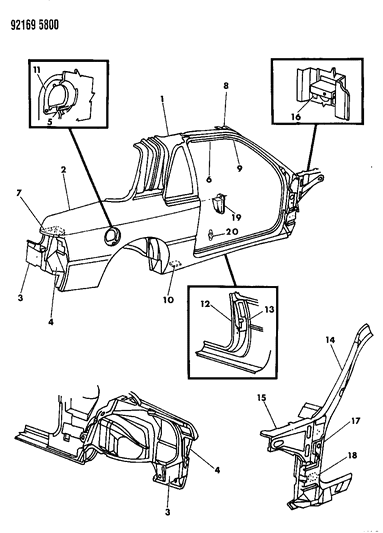 1992 Chrysler LeBaron GTC Aperture Panel & Front Pillar Diagram 1