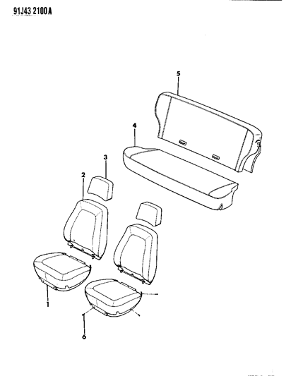 1993 Jeep Cherokee Covers, Seat Upholstery Diagram