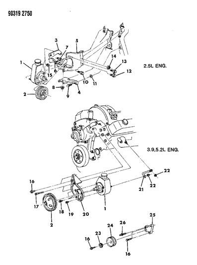 1993 Dodge W150 Pump Mounting - Power Steering Diagram 2