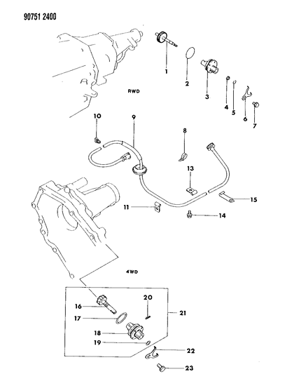 1990 Dodge Ram 50 Cable, Speedometer & Pinion Diagram