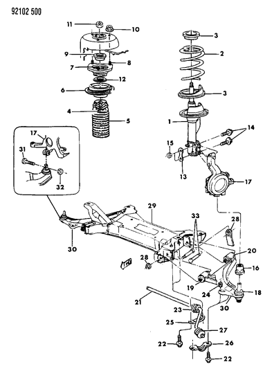 1992 Dodge Dynasty Suspension - Front Diagram