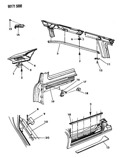 1990 Dodge Caravan STRIKER SLDG Door To APERTUR Diagram for 4520040