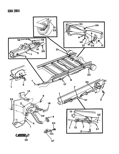 1988 Dodge Ram Van Lever & Cables, Parking Brake Diagram 2