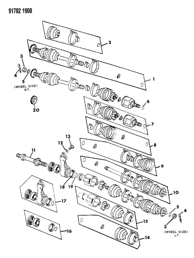 1991 Dodge Stealth Axle Shafts, Front Diagram